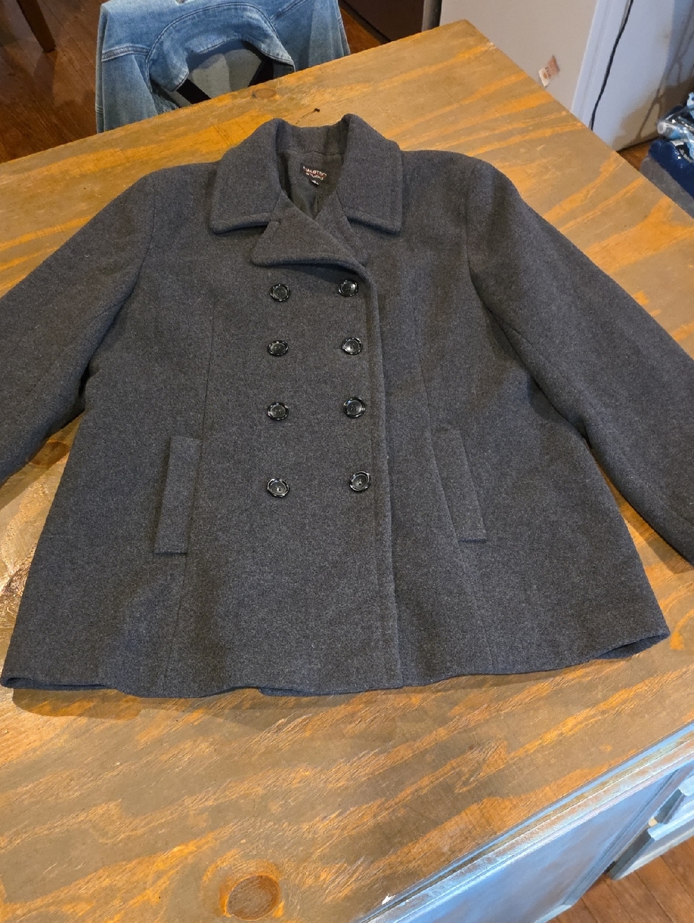 Halston Heritage Dark Charcoal Double-Breasted Pea Coat